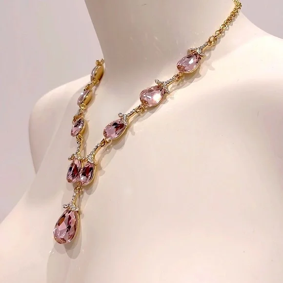 SET NECKLACE & EARRINGS Golden and Pale Pink. Brand New - Picture 6 of 6